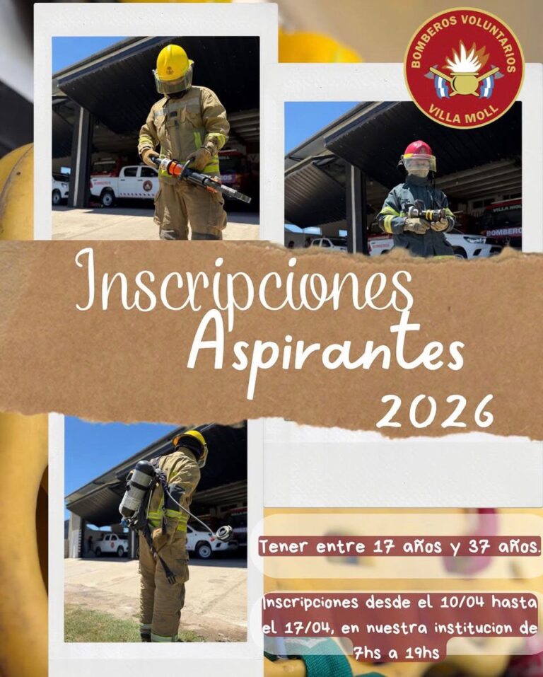 Bomberos de Villa Moll. Abierta la inscripción para aspirantes 2026