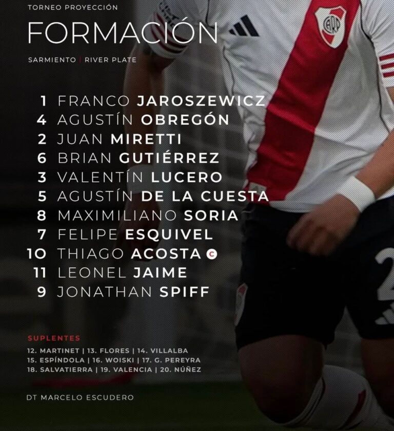 Reserva. Buen triunfo de River ante Sarmiento. Agustín de la Cuesta titular en «El Millo»