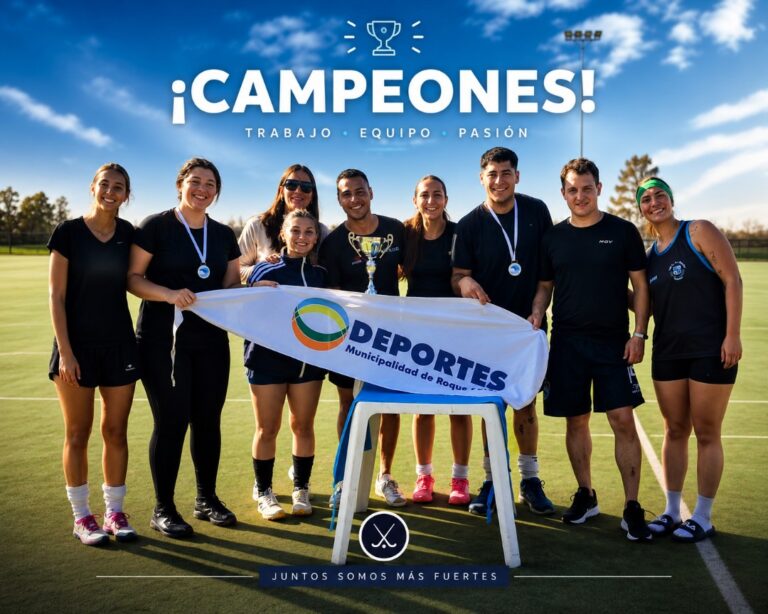 ¿Para qué te traje? El equipo mixto de hóckey de Navarro fue campeón en Roque Pérez